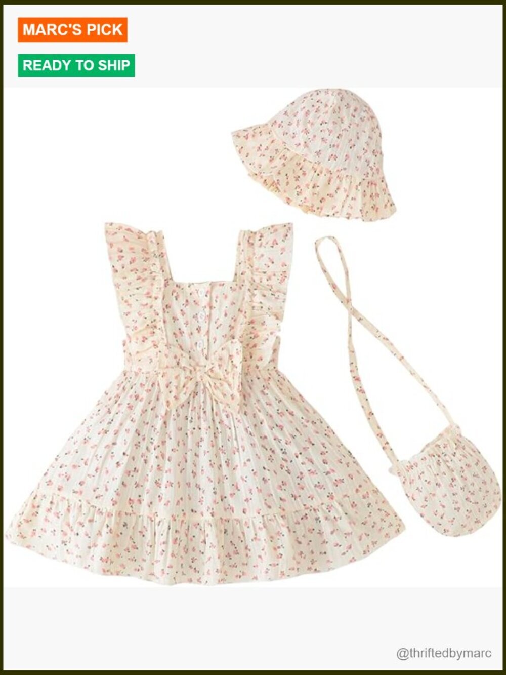Newborn Baby Girl Dress Ruffle Sleeve Summer Outfit with Hat and Bag